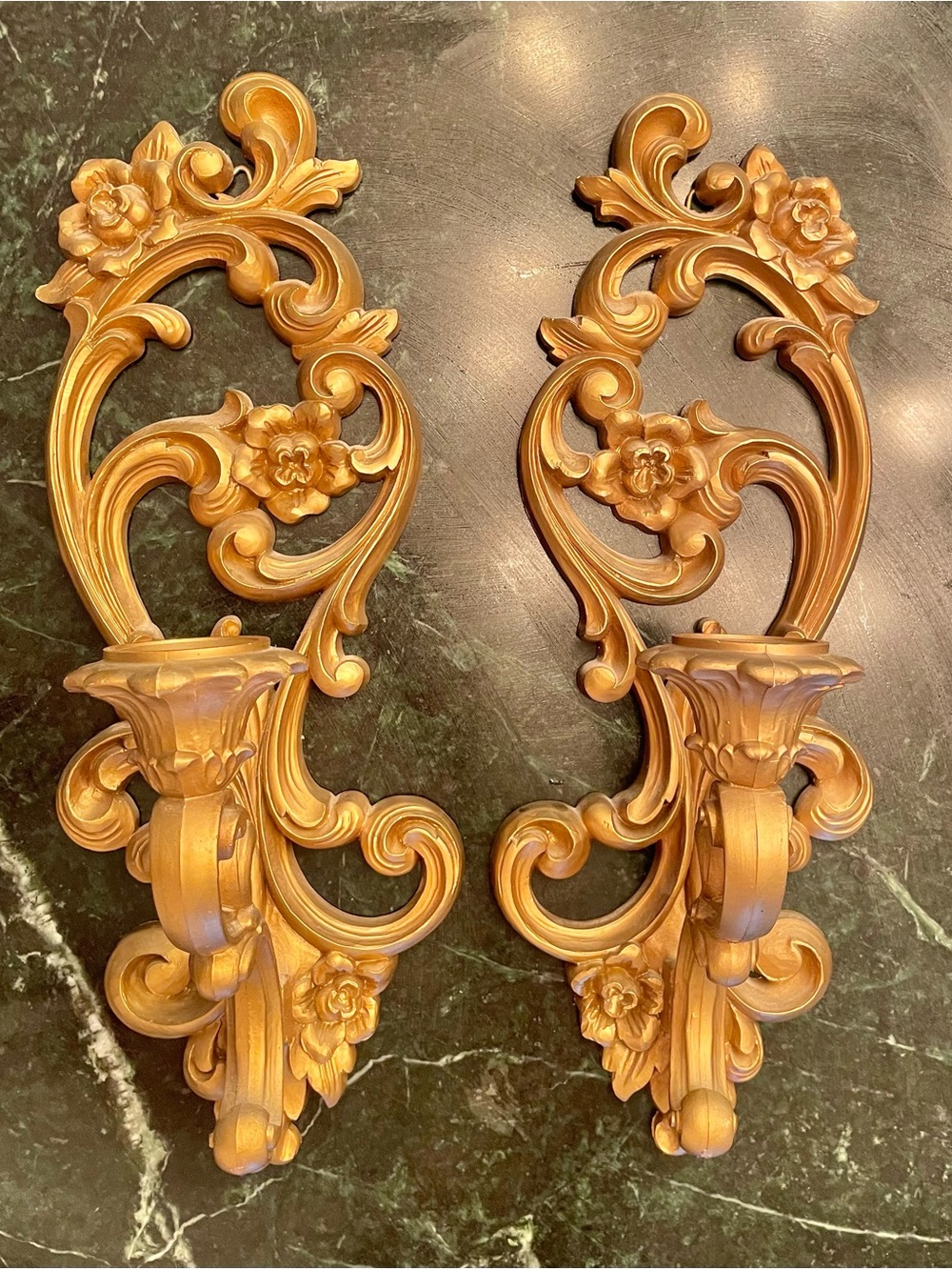 MCM Vintage Pair 1970's HOMCO #4118 Gold Wall Sconce Candle Holders